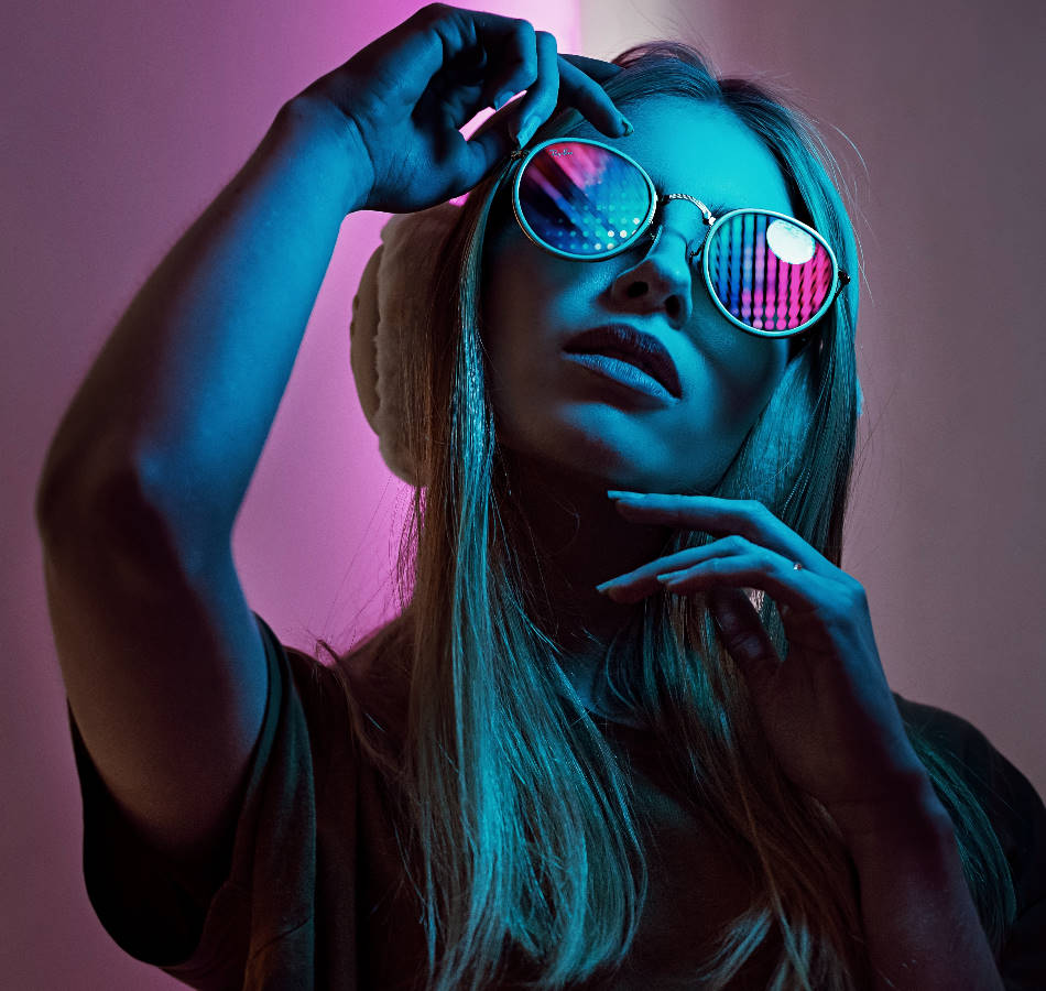 Portrait with blue and magenta lighting